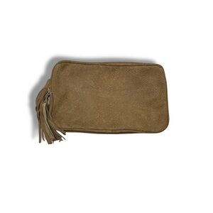 Michael Stevens Ltd. Leather Clutch Bag Tan Embossed Genuine Suede Tassel Accent
